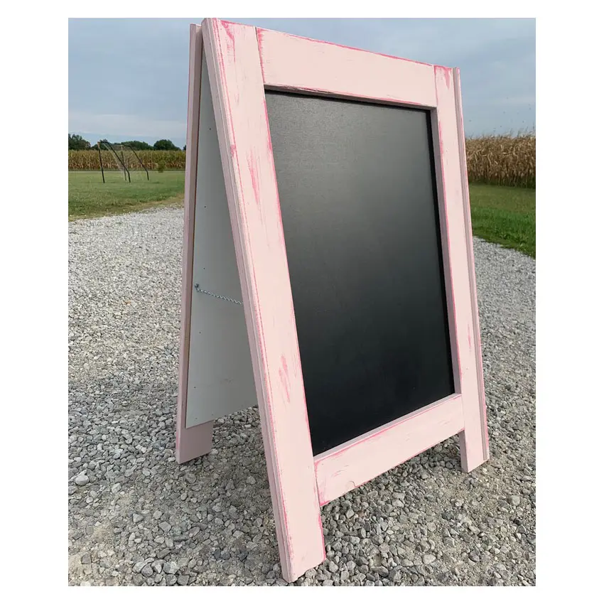 Pizarra de acera de doble cara estilo rural tablero marcador de pantalla de escritorio rosa para pizarra