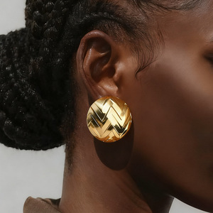 Stud Earrings Geometric <b>Round</b> 18k Gold Plated Stainless Steel Ear <b>Posts</b> Fashion Jewelry - Product Image 1