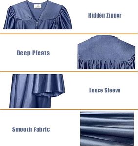 Service OEM – Ensemble de toge de graduation personnalisée en tricot brillant 100 % polyester avec toque noire et pompon pour l'école primaire, le collège et l'université - Product Image 3