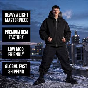 Sudadera con capucha y cremallera extragrande de doble capa de forro polar cepillado de 500 GSM de alto gramaje para <span class=keywords><strong>hombre</strong></span>, colección de ropa urbana de invierno - Product Image 1