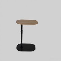 Table d'appoint en forme de C réglable en hauteur, base en métal robuste avec plateau en bois naturel, pour salon, côté canapé et chambre à coucher