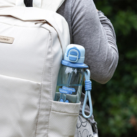 Bouteille d'eau pour enfants en Tritan de qualité alimentaire, motif dessin animé mignon, avec corde de transport, paille et couvercle à clapet, portable, anti-fuite, écologique, sans BPA