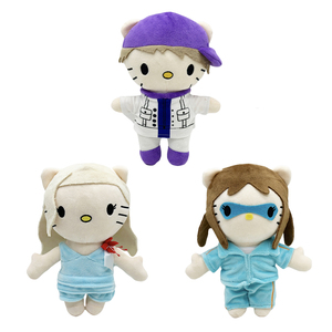 Nouvelle arrivée : adorable poupée en peluche avec une <span class=keywords><strong>fleur</strong></span> rouge sur l'épaule, un patch pour les yeux bleu et un chapeau violet, figurine d'anime tendance, jouet en peluche - Product Image 1