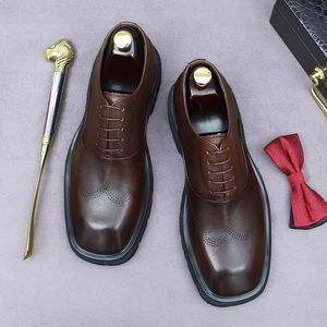 ASTON M.JAZZ Elegant Derby Dress Shoes Men Handmade Brogue Design Genuine Cowhide Leather Lace-up Square Toe Light Soft - Product Image 6