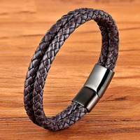 Yunse Multi Couche Hommes Poignet Main Bijoux En Acier Inoxydable Fermoir Magnétique Rouge En Cuir Véritable Bracelet Cadeau D'anniversaire Hommes