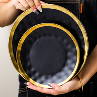 Plaque d'empreintes digitales en porcelaine noire et blanche de luxe de 10 "avec bord doré