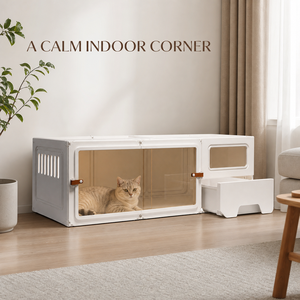 Casa Modular para Gatos, <span class=keywords><strong>Jaula</strong></span> Interior con Cajón Extraíble para Arenero, Panel de Resina PP y PS, 105x45cm, Blanca, Transpirable, Fácil de Limpiar, Moderna - Product Image 4