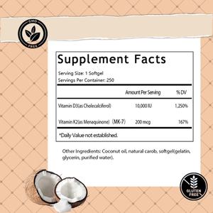 Aceite de Coco, Vitamina D3 2.000 UI con K2 50 mcg para Apoyar la Salud de los Huesos, los Dientes y el Sistema Inmunitario, Fácil de Tragar - Product Image 2