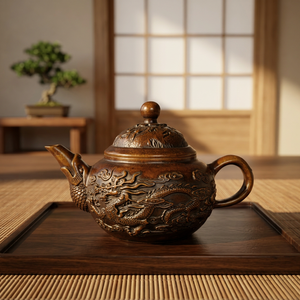 Oriental Metal Tea <b>Pot</b> With Dragon Design And <b>Lid</b> For Traditional Tea Serving - Product Image 5