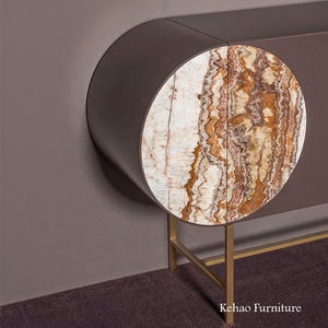 Table de salon dorée en acier inoxydable, style italien rétro, produit de luxe léger, décor mural en marbre, <span class=keywords><strong>console</strong></span> d'entrée bleue - Product Image 4