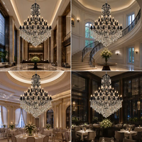 Lustre en cristal transparent K9 de style européen américain, grand corps noir, 48 lumières, verre, métal, pour villa, hôtel, hall d'entrée