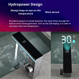 Grifo Mezclador de Lavabo con Pantalla Digital Inteligente y Luz Ambiental, Diseño Moderno, Latón, Un Solo Orificio, <span class=keywords><strong>para</strong></span> Baño - Product Image 3