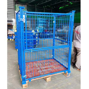 Chariot <span class=keywords><strong>de</strong></span> manutention pliable en acier avec cage métallique et palette en bois, robuste pour entrepôt - Product Image 3