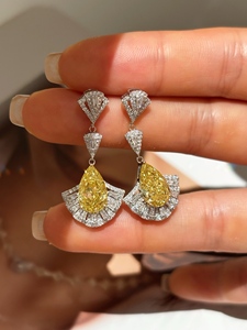 Joyería Fina, <span class=keywords><strong>Oro</strong></span> Blanco <span class=keywords><strong>de</strong></span> 18K, Diamante Cultivado en Laboratorio Certificado por IGI GIA, 0.5CT 1CT 1.5CT, Corte Pera, Diamante Amarillo VS-VVS, Pendientes <span class=keywords><strong>de</strong></span> <span class=keywords><strong>Matrimonio</strong></span> - Product Image 2
