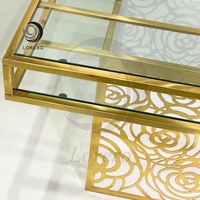 Table de mariage de luxe en acier inoxydable doré avec plateau en verre carré, table de banquet pour réceptions et événements