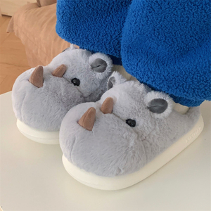 XIXIXITIAO pantoufles en peluche de haute qualité pour hommes et femmes 3D mignon rhinocéros maison chaussures hiver filles chaud fourrure chaussures - Product Image 1