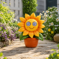 Statue de jardin tournesol solaire à LED, visage souriant, en ABS+PS et acier inoxydable, ornement décoratif extérieur IP65, lumière LED à intensité variable