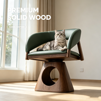 Lit pour chat et chien en bois rectangulaire, maison pour animaux de compagnie 2 en 1, double couche, bois massif, coussin en cuir amovible, mobilier pour animaux de compagnie moderne et luxueux