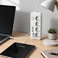 Multiprise en gros avec prise UE, 6 ports USB-A, interrupteur principal sur mesure, ignifuge, câble de 2m, durable, pour usage domestique et professionnel