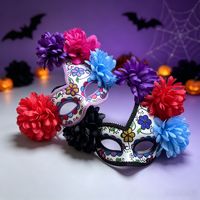 Masque de fleurs scintillantes mexicaines HLC ODM pour le Jour des Morts, masques de couple pour le Carnaval du Dia de los Muertos, accessoire de costume pour fête d'Halloween