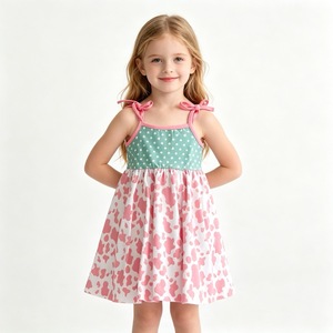 Vestito Estivo per Bambine con Stampa Mucca e Stelle Rosa e Verdi, Senza Maniche, Casual, OEM ODM - Product Image 3