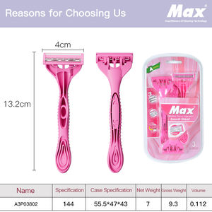 Производитель Макс, розовая блистерная упаковка, безопасная Тройная лезвия из нержавеющей стали, удобная одноразовая бритва для женщин - Product Image 6