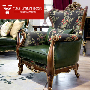 طقم أريكة من الجلد الطبيعي على الطراز الفرنسي، أثاث جلدي منحوت من الخشب الصلب بأسلوب نيو كلاسيكي، مصنوع حسب الطلب لغرف المعيشة الكبيرة - Product Image 4