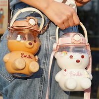 Bouteille d'eau unisexe Bears grande capacité Bouilloire portable en plastique de haute qualité avec paille Cute Summer Students Wedding Drinkware