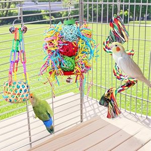Long-Tailed <b>Small</b> Parrot Bird Toys 5-Piece Set Rope & Paper Chew Foraging Toys with <b>Ladder</b> Swing Rattan Ball Accessories - Product Image 6
