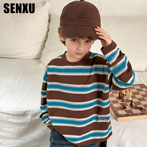 <span class=keywords><strong>T</strong></span>-<span class=keywords><strong>shirt</strong></span> décontracté à manches longues de style coréen pour garçon avec rayures contrastées Washed Technics - Product Image 1