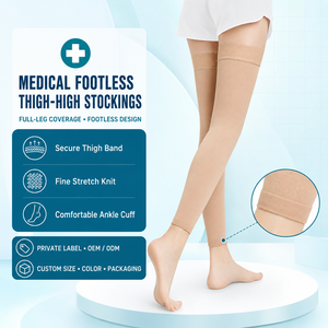 Bas <span class=keywords><strong>de</strong></span> compression médical OEM sans pieds, hauteur cuisse, élastiques, pour la vente en gros - Product Image 1