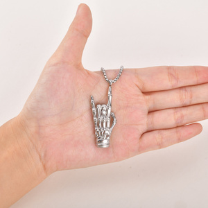 316L <strong>Stainless</strong> <strong>Steel</strong> Skeleton Hand Necklace <strong>Men</strong> Rock on OK Sign Pendant Gothic Punk Jewelry Gift <strong>for</strong> Biker Box <strong>Chain</strong> Waterproof - Product Image 6