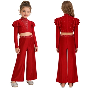 Costumes de danse contemporaine pour filles de 6 à 14 ans, tenue de danse lyrique pour compétition, haut court avec pantalon évasé, spectacles sur scène - Product Image 2