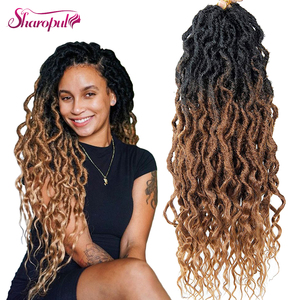 Extension per Capelli Crochet Queen Locs per Donne, <span class=keywords><strong>Trecce</strong></span> Sintetiche <span class=keywords><strong>Africane</strong></span> Faux Locs con Punte Ricce, Colori Nero e Marrone Tinti Chimicamente - Product Image 1