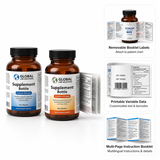 Pharmaceutical Medical Medicine Bottle Pill Container Custom Printed Waterproof Folding Peel-off Leaflet Roll Multilayer Labels