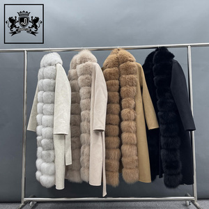 Janefur <strong>Long</strong> Style Real fox Fur Trim Wool <strong>Coat</strong> Autumn <strong>Winter</strong> <strong>Women</strong> <strong>UK</strong> Style Luxury Trench Wool Fur <strong>Coat</strong> - Product Image 1