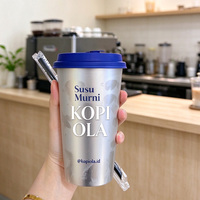 Gobelet en plastique PP argenté de 500 ml (16 oz) avec couvercle et paille, impression IML (étiquetage intégré au moule), logo personnalisé, jetable