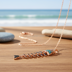 Colgante de diseño de espina de pescado, de plata de 925K, chapado en oro rosa - Product Image 3