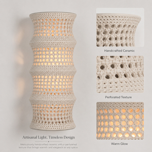 Wabi Sabi Ceramic Wall <b>Light</b> White Hollow Shade Indoor Decorative <b>Sconce</b> Warm Ambient Hallway Bedroom Lamp - Product Image 4