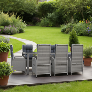Conjunto de Comedor de Jardín de Ratán Gris para 6 Personas, Muebles de Exterior Resistentes a la Intemperie, Diseño Contemporáneo - Product Image 2