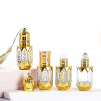 Flacon d'huile essentielle en verre octogonal estampé or, applicateur roll-on de style chinois pour échantillons cosmétiques