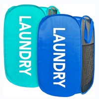 Panier à linge pliable en maille portable avec poignées durables, panier à linge sale pliable avec poches latérales pour la maison, la salle de bain, les voyages
