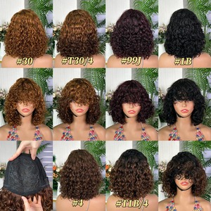 วิกผมบ๊อบสั้นแบบหยิกสีน้ำตาลดำเบอร์กันดีผสมสี  ทำจากผมแท้ มีหน้าม้า  ไม่ต้องใช้กาว  ไม่มีเชือกผูก  ทรงพิกซี่ - Product Image 6