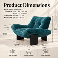 Fauteuil de loisirs minimaliste italien moderne, base en bois de frêne massif, revêtement en coton, design architectural, fauteuil d'appoint rembourré pour salon