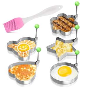 Utensilio de cocina para hacer tortitas y huevos fritos en forma de huevo, con mango, antiadherente, de acero inoxidable, para sartén de plancha, con anillos para huevos - Product Image 1