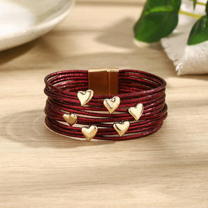 Bracelet en cuir pour femme, fermoir magnétique <span class=keywords><strong>haut</strong></span> <span class=keywords><strong>de</strong></span> <span class=keywords><strong>gamme</strong></span>, cœur, bracelet en cuir enveloppant, qualité punk, métal, cristal, pierre, <span class=keywords><strong>bijoux</strong></span> <span class=keywords><strong>fantaisie</strong></span>, cadeau - Product Image 3