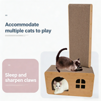 Maison pour chat en carton ondulé durable 55x29x25 cm, griffoir et abri pour chat, facile à assembler