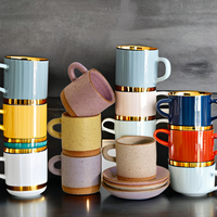 Nouveauté design unique couleur émaillée verres européen après-midi thé vintage en céramique latte café thé tasse et soucoupe