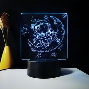 Đèn ngủ <span class=keywords><strong>3D</strong></span> hiện đại bằng acrylic, đèn <span class=keywords><strong>LED</strong></span> nhiều màu sắc, dành cho phòng thiếu niên, hình phi hành gia trên mặt trăng - Product Image 3