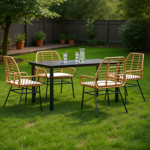 Set da Pranzo da Giardino Marrone per 4 Persone, Struttura in Acciaio, Resistente alle Intemperie, Design Contemporaneo - Product Image 2